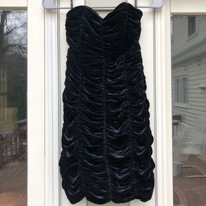 Velvet strapless ribbed formal dress